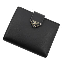 将图像加载到图库查看器中，PRADA Triangle Bi-fold Wallet Black1MV204 Saffiano Leather
