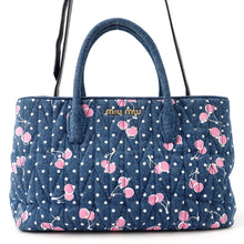 Load image into Gallery viewer, MIUMIU Matelassé Cherry 2WAY Bag Indigo/White/Pink Denim Leather
