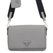 将图像加载到图库查看器中，PRADA Triangular Plate Shoulder Bag Gray/Black2VD059_9Z2_F03HH_V_OOO Saffiano LeatherLeather
