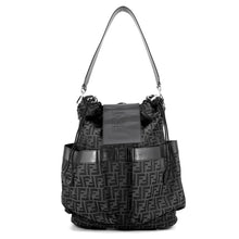 将图像加载到图库查看器中，FENDI Zucca Drawstring Backpack Black7VZ056 FFJacquard Leather
