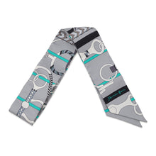 Load image into Gallery viewer, HERMES Twilly Riding Equipment Set Panoplie Equestre Gray/White/Menthol Silk100%

