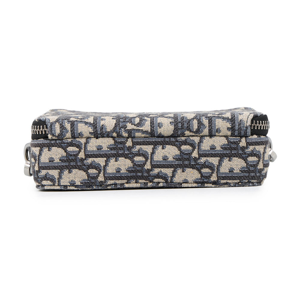 Dior Oblique Jacquard Zip Pouch with Strap Beige