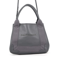 Load image into Gallery viewer, BALENCIAGA Navy Cabas Perforated 2-Way Bag Gray390346 Leather Canvas Size XS

