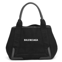 Load image into Gallery viewer, BALENCIAGA Navy Cabas Tote Bag Black339933AQ38N1000 Canvas Leather Size S
