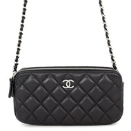 CHANEL Matelasse Double Zip Chain Wallet BlackA82527 Lambskin