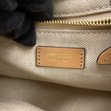 将图像加载到图库查看器中，JIMMY CHOO Cinch Bag Beige Raffia Size Medium
