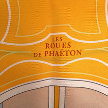 Load image into Gallery viewer, HERMES Carre LES ROUES DE PHAETON (Wheels of a four-wheeled carriage) Size 70 Orange・Cui / Poodle / Soleil Silk100%
