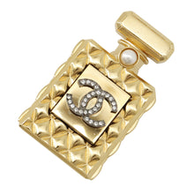将图像加载到图库查看器中，CHANEL CC Logo Perfume Bottle Motif Brooch Gold Gold Plated Rhinestone Faux Pearl

