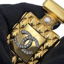 Load image into Gallery viewer, CHANEL CC Logo Perfume Bottle Motif Brooch Gold Gold Plated Rhinestone Faux Pearl
