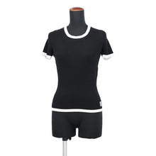 将图像加载到图库查看器中，CHANEL CC Logo Ribbed Short-Sleeve Knit Size 38 Black/WhiteP79495-K11480-U0883 Cotton56% Polyamide44%
