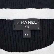 将图像加载到图库查看器中，CHANEL CC Logo Ribbed Short-Sleeve Knit Size 38 Black/WhiteP79495-K11480-U0883 Cotton56% Polyamide44%
