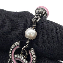将图像加载到图库查看器中，CHANEL CC Logo Necklace Black Metal Faux Pearl Rhinestone

