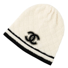 将图像加载到图库查看器中，CHANEL CC Logo Knit cap White/Black Cashmere100%
