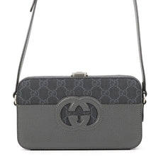 Load image into Gallery viewer, GUCCI Cutout Interlocking G Shoulder Bag Gray/Black725341 GG Supreme Leather
