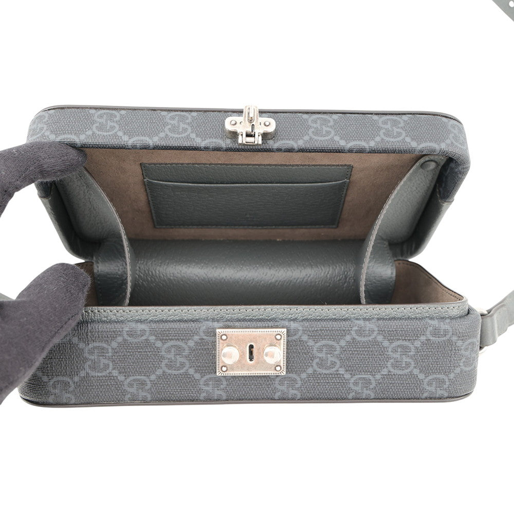 GUCCI Cutout Interlocking G Shoulder Bag Gray/Black725341 GG