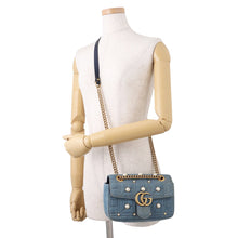 Load image into Gallery viewer, GUCCI GG Marmont Denim Shoulder Bag Blue446744 Denim Leather Faux Pearl Size Small
