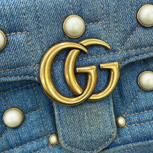 Load image into Gallery viewer, GUCCI GG Marmont Denim Shoulder Bag Blue446744 Denim Leather Faux Pearl Size Small
