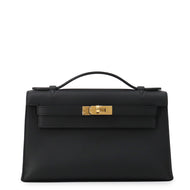 HERMES PochetteKelly Black Swift Leather