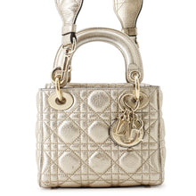 将图像加载到图库查看器中，Dior Lady Dior 2way Bag Gold Leather Size Mini
