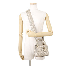 将图像加载到图库查看器中，Dior Lady Dior 2way Bag Gold Leather Size Mini
