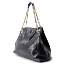 将图像加载到图库查看器中，GUCCI Soho Interlocking G Chain Shoulder Bag Navy308982 Patent Leather
