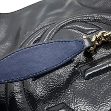 将图像加载到图库查看器中，GUCCI Soho Interlocking G Chain Shoulder Bag Navy308982 Patent Leather
