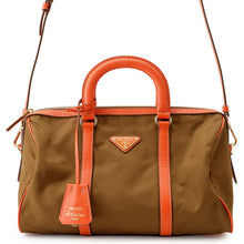 Load image into Gallery viewer, PRADA 2way Handbag Orange/Khaki Nylon Leather
