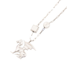 Load image into Gallery viewer, HERMES Talisman Dragon Motif Necklace Silver Metal
