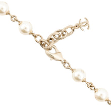 Load image into Gallery viewer, CHANEL CC Logo Faux Pearl Long Necklace Champagne Gold Gold Plated Faux Pearl
