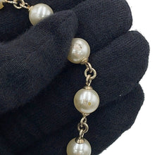 Load image into Gallery viewer, CHANEL CC Logo Faux Pearl Long Necklace Champagne Gold Gold Plated Faux Pearl
