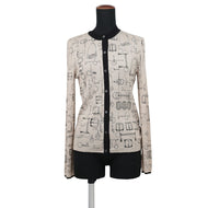HERMES Cardigan, Cahiers du Corporteur print Size 34 Beige Pierre Histori Cashmere70% Silk30%