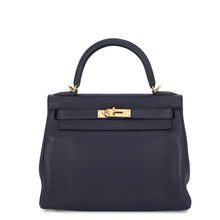 将图像加载到图库查看器中，HERMES Kelly Retourne Blue Nuit Taurillon Clemence Size 28
