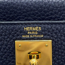 将图像加载到图库查看器中，HERMES Kelly Retourne Blue Nuit Taurillon Clemence Size 28
