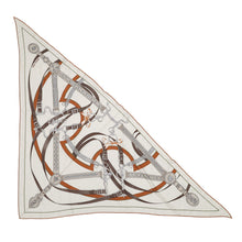 Load image into Gallery viewer, HERMES Triangle Géant LA PROMENADE DU MATIN (Morning Walk) White/Caramel/Silver Cashmere70% Silk30%
