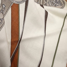 Load image into Gallery viewer, HERMES Triangle Géant LA PROMENADE DU MATIN (Morning Walk) White/Caramel/Silver Cashmere70% Silk30%
