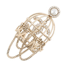 Load image into Gallery viewer, CHANEL CC Logo Birdcage Motif Brooch Gold Metal Faux Pearl Rhinestone
