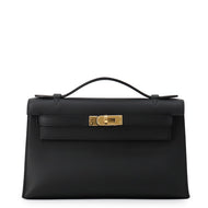 HERMES PochetteKelly Black Swift Leather