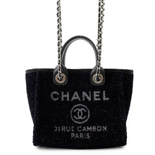 Load image into Gallery viewer, CHANEL Deauville Shopping Tote Black Canvas Leather Size Mini
