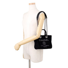 Load image into Gallery viewer, CHANEL Deauville Shopping Tote Black Canvas Leather Size Mini
