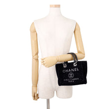 Load image into Gallery viewer, CHANEL Deauville Shopping Tote Black Canvas Leather Size Mini

