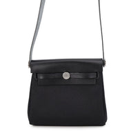 HERMES Herbag zip Black Toile H Vache Hunter Leather Size Mini