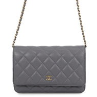 CHANEL Matelasse Classic Chain Wallet GrayAP0250 Caviar Leather