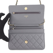 Load image into Gallery viewer, CHANEL Matelasse Classic Chain Wallet GrayAP0250 Caviar Leather
