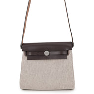 HERMES Herbag zip Ecru/Ebene Toile H Vache Hunter Leather Size Mini