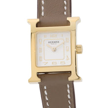 将图像加载到图库查看器中，HERMES H Watch Mini W20mm Gold Plated Swift Leather(Etoupe) Silver Oparin DialHH1.101
