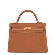 HERMES Kelly Retourne Gold Togo Leather Size 32
