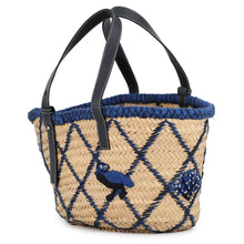 Load image into Gallery viewer, LOEWE William De Morgan Collaboration Animal Basket Bag Natural/Blue/Navy Raffia Leather Size Large
