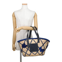 Load image into Gallery viewer, LOEWE William De Morgan Collaboration Animal Basket Bag Natural/Blue/Navy Raffia Leather Size Large

