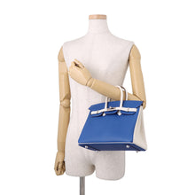 将图像加载到图库查看器中，HERMES Birkin SPO Blue France/White Chevre Myzore Goatskin Size 25

