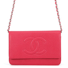 将图像加载到图库查看器中，CHANEL CC Logo Chain Wallet RedA48654 Caviar Leather
